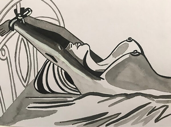 Illustration encre de chine format A4 sur le thème BDSM