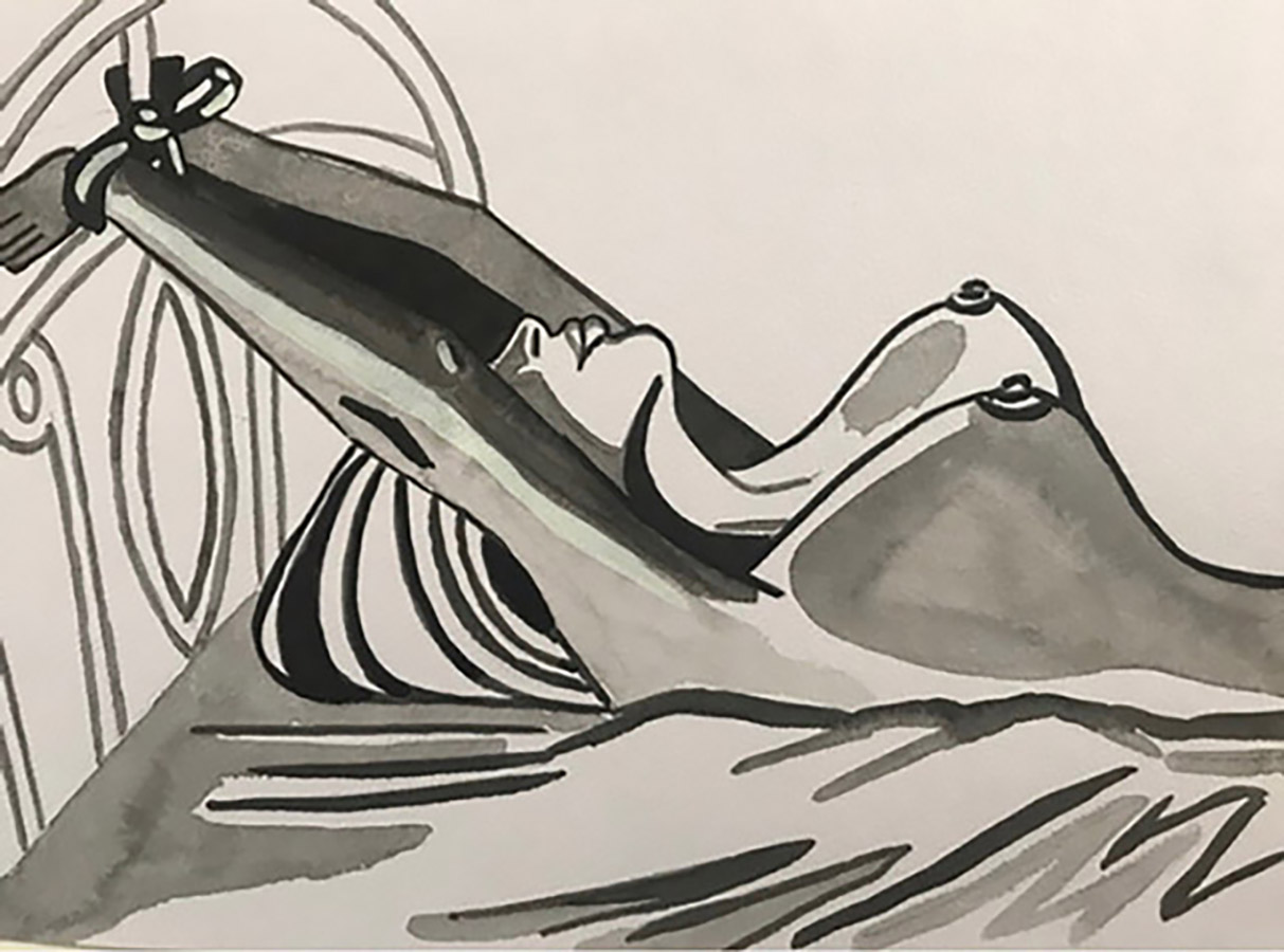 Illustration encre de chine format A4 sur le thème BDSM